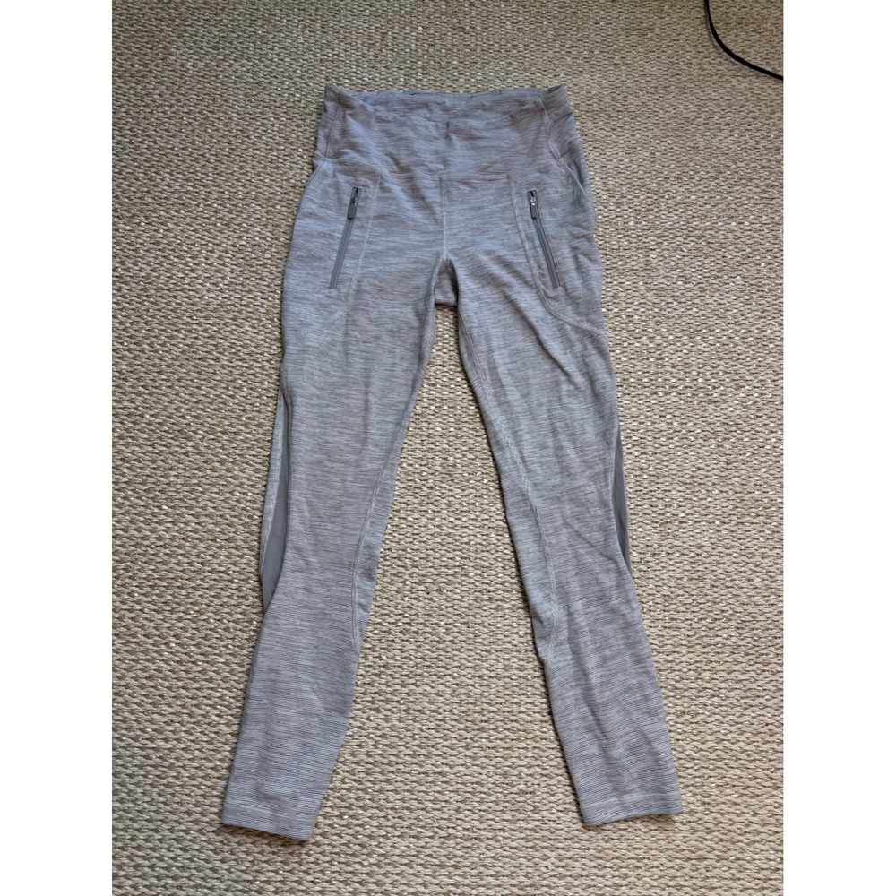 Lululemon Tight Stuff Tight II Heathered Gray Striped Running Leggings Size 6